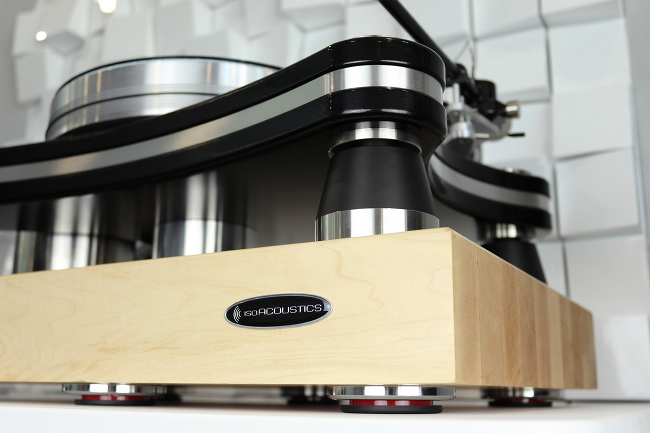 IsoAcoustics' Delos Butcher Block isolation platform.